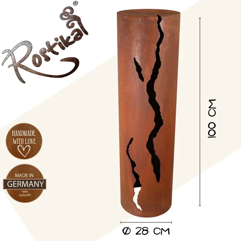 Runde Edelrost Säule mit Rissen | Edelrost Gartendeko Vintage