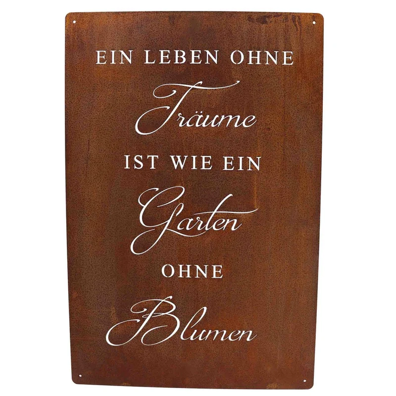 Edelrost Spruchtafel mit Blumenmotiv | Gartenschild mit Spruch, zwei Größen