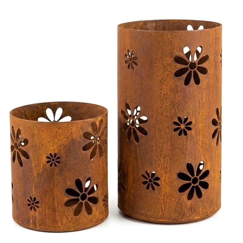 Windlicht Blumen Deko Laterne aus Metall | Edelrost Tischdeko