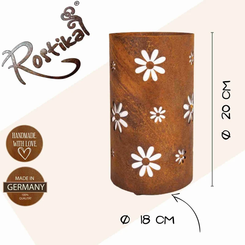 Windlicht Blumen Deko Laterne aus Metall | Edelrost Tischdeko