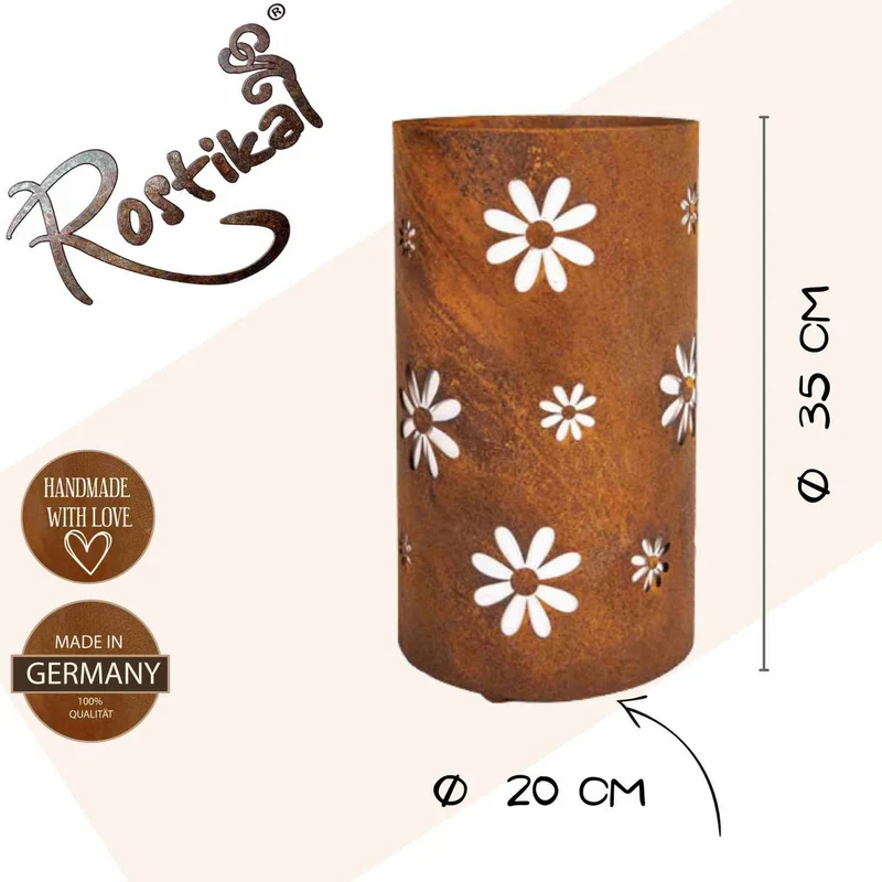 Windlicht Blumen Deko Laterne aus Metall | Edelrost Tischdeko