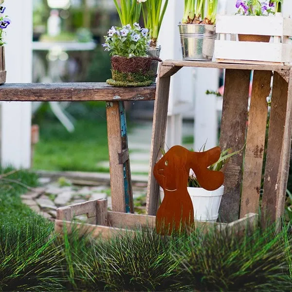 Osterhase Felix | Edelrost Gartendeko für Ostern