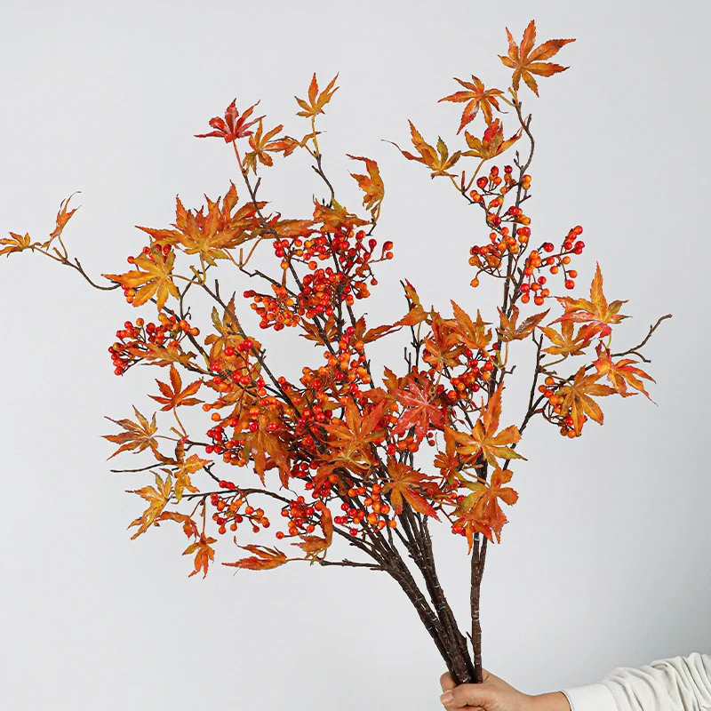 Künstliche Pflanzendeko: Zweige mit Lila Beeren & Ahornblättern, 95 cm, Real-Touch, für Vasen, Hochzeiten, Dekoration, ganzjährig