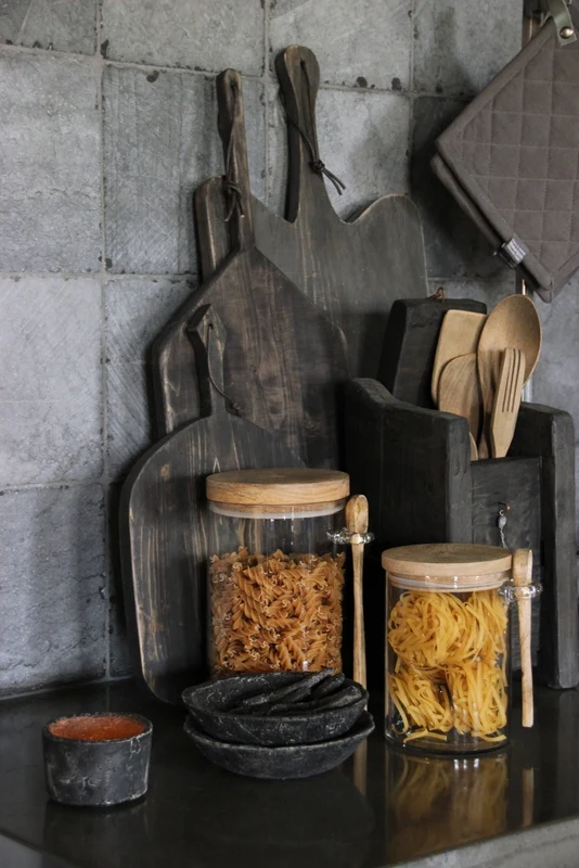 Voorraadpot met houten deksel en lepel groot