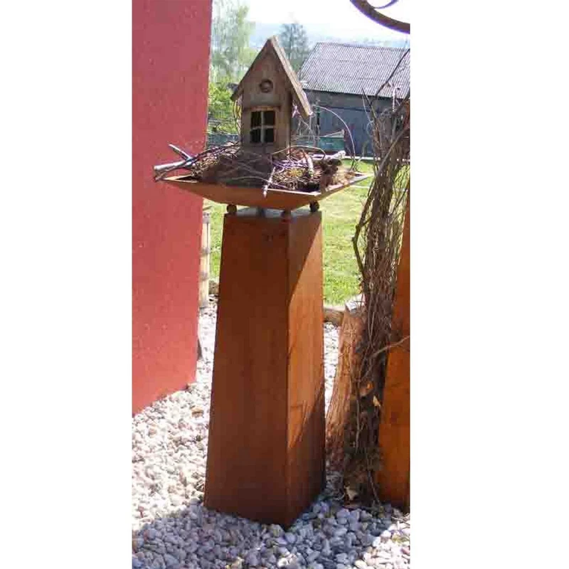 Edelrost Pflanzsäule 1m mit Blumenschale | Gartendeko Säule mit verschiedenen Pflanzschalen