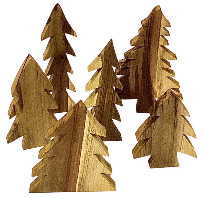 Handgeschnitztes Baum-Set, 6-teilig aus Waru-Holz