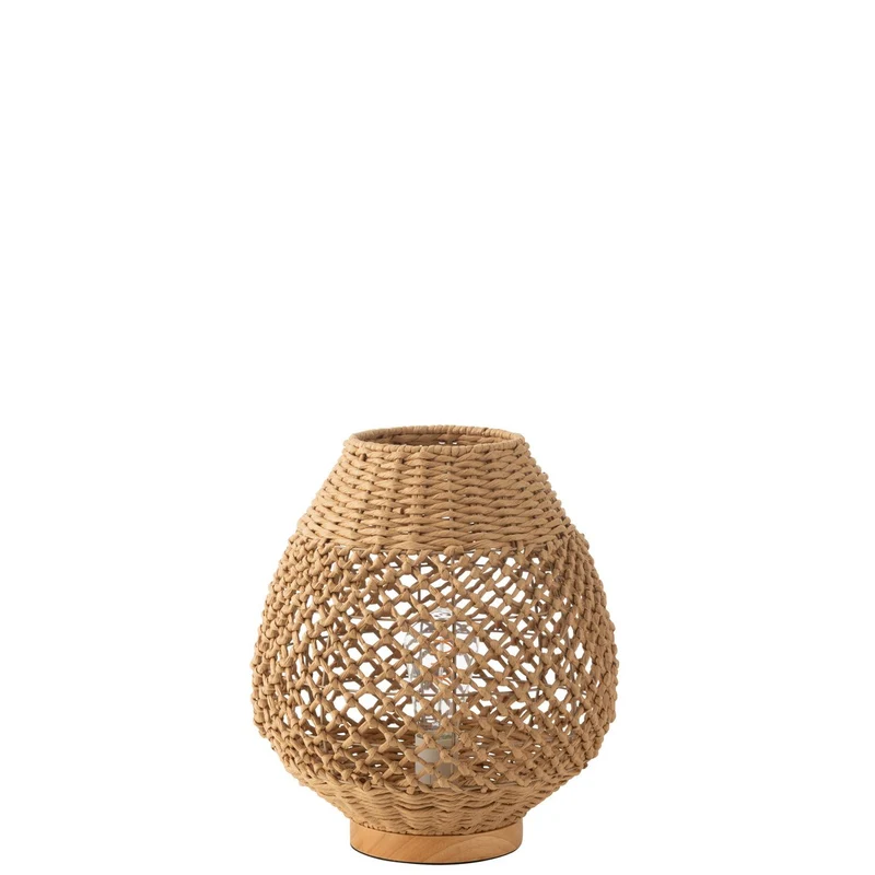 Lampe mit gedrehtem Metallfuß in dunkler Naturoptik