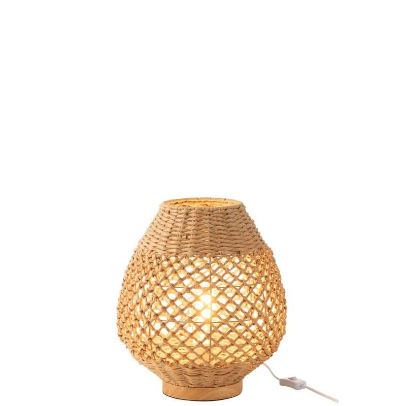 Lampe mit gedrehtem Metallfuß in dunkler Naturoptik