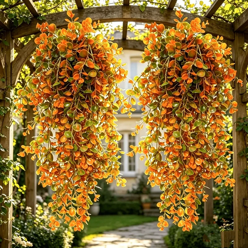 Eukalyptus Hängend Künstlich, 76 cm Hängepflanze in Herbstfarben, Täuschend Echte Wanddeko für Zuhause, Hochzeit, Gastronomie & Balkon