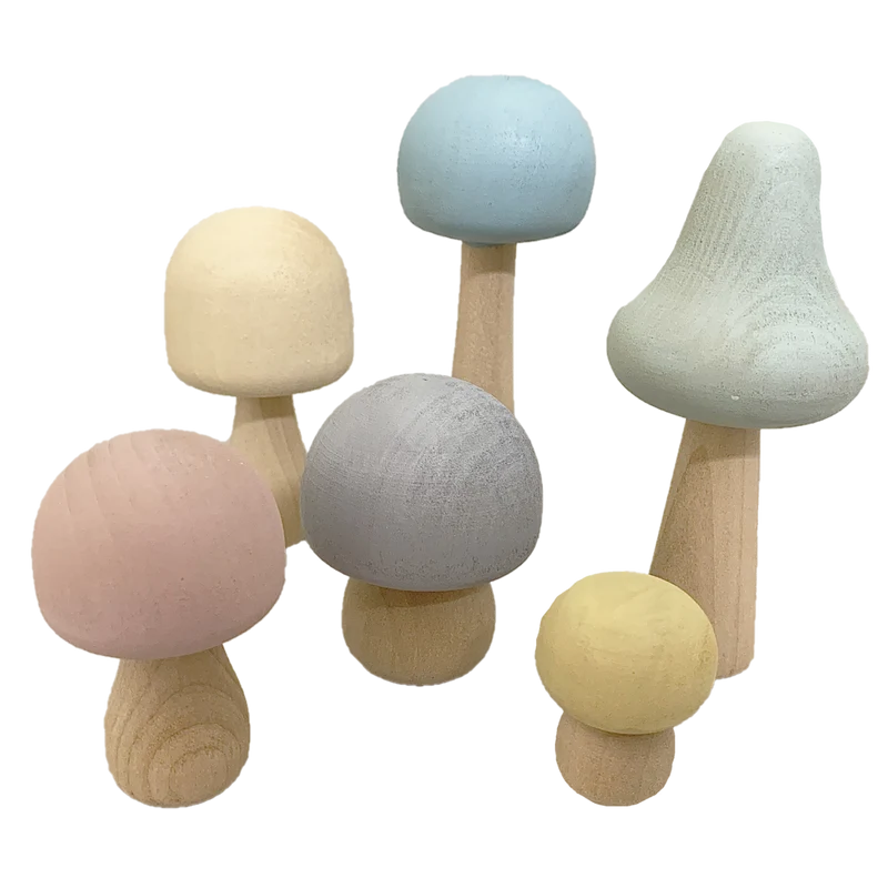 Zauberhafte Holzpilze in Pastell, 6er-Set