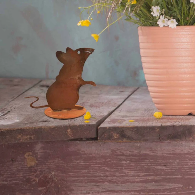 Freche Metalldeko Maus im Edelrost Design | Gartendeko Rost Figur
