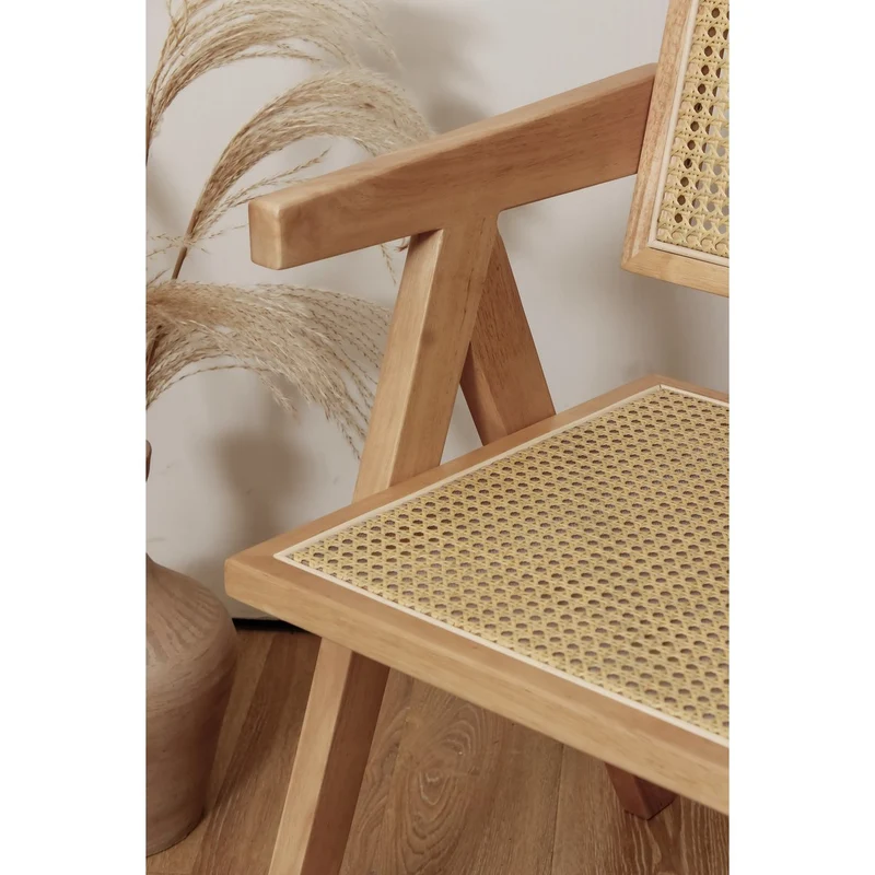Stuhl im Stil Pierre Jeanneret aus Ulmenholz und Rattan