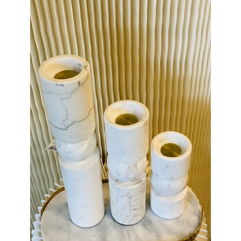Kerzenhalter-Set aus weißem Marmor, wendbar