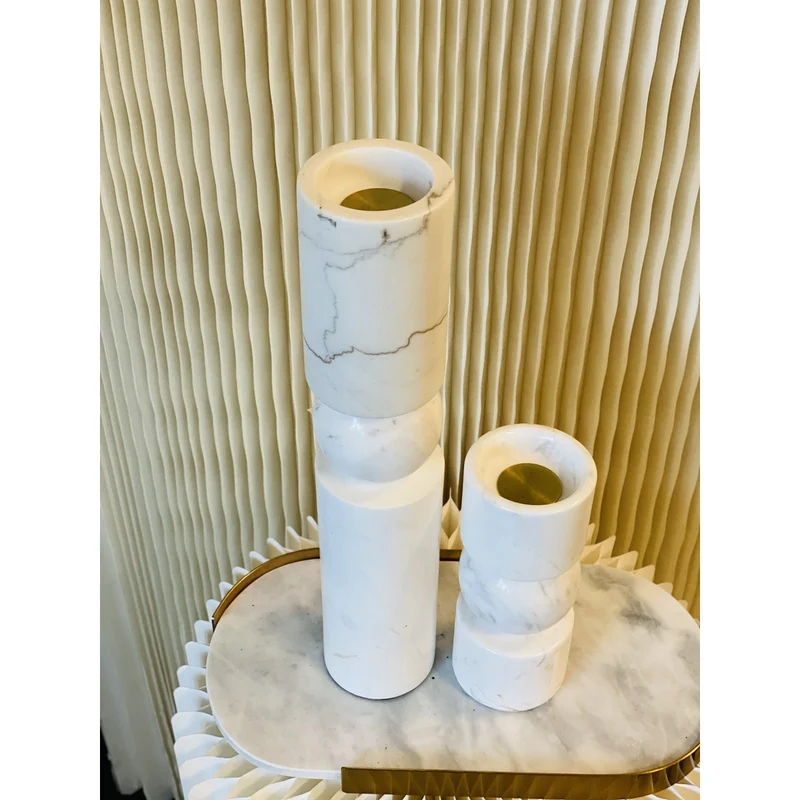 Kerzenhalter-Set aus weißem Marmor, wendbar