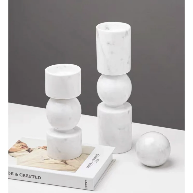 Kerzenhalter-Set aus weißem Marmor, wendbar