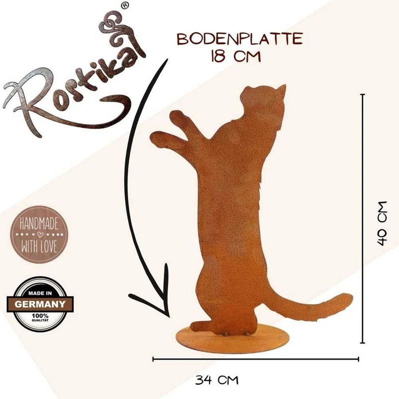 Katzenfigur „Feline" aus Edelrost auf Bodenplatte