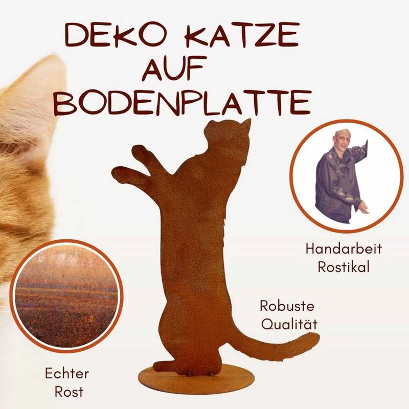 Katzenfigur „Feline" aus Edelrost auf Bodenplatte
