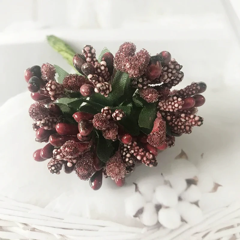 Künstliche Beeren-Picks, 12er-Bund, 9 cm Deko-Zweige mit Blättern, realistisch, für DIY-Kränze, Gestecke, Hochzeitsdeko & Bastelprojekte