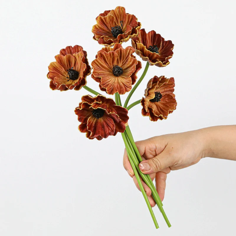 Künstliche Mohnblumen (Papaver) aus PU, 6 Blüten, 30 cm lang, realistisch für Hochzeit, Hotel, Herbstdekoration