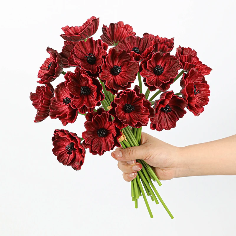 Künstliche Mohnblumen (Papaver) aus PU, 6 Blüten, 30 cm lang, realistisch für Hochzeit, Hotel, Herbstdekoration