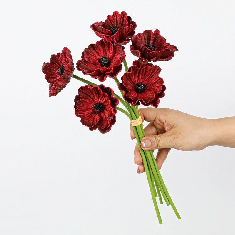 Künstliche Mohnblumen (Papaver) aus PU, 6 Blüten, 30 cm lang, realistisch für Hochzeit, Hotel, Herbstdekoration
