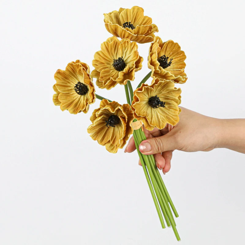 Künstliche Mohnblumen (Papaver) aus PU, 6 Blüten, 30 cm lang, realistisch für Hochzeit, Hotel, Herbstdekoration