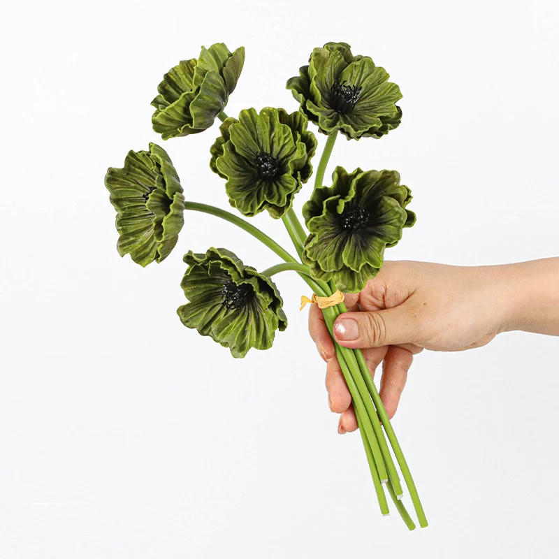 Künstliche Mohnblumen (Papaver) aus PU, 6 Blüten, 30 cm lang, realistisch für Hochzeit, Hotel, Herbstdekoration
