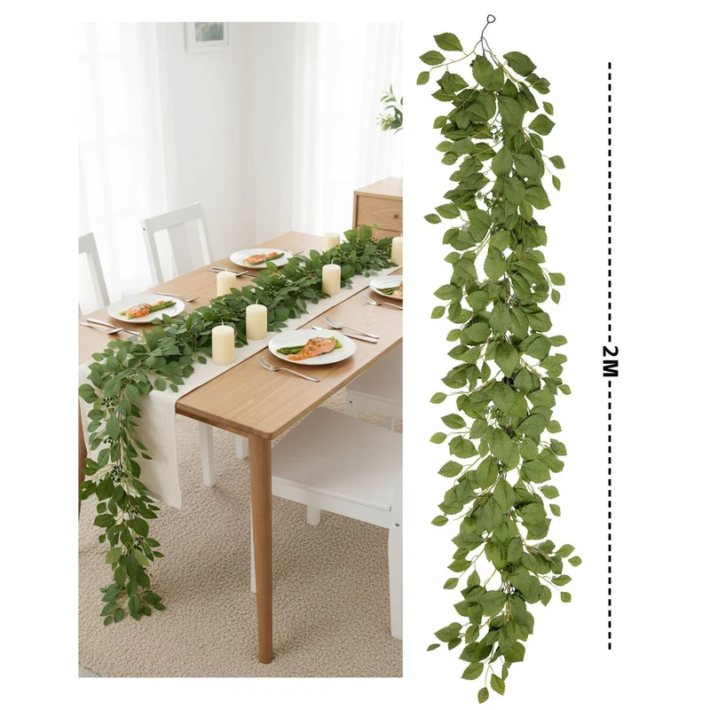 Künstliche Magnolien Girlande 200 cm, realistische Herbstgirlande mit Früchten, naturgetreue Blätterranke für Tischdeko, Hochzeit & ganzjährige Dekoration