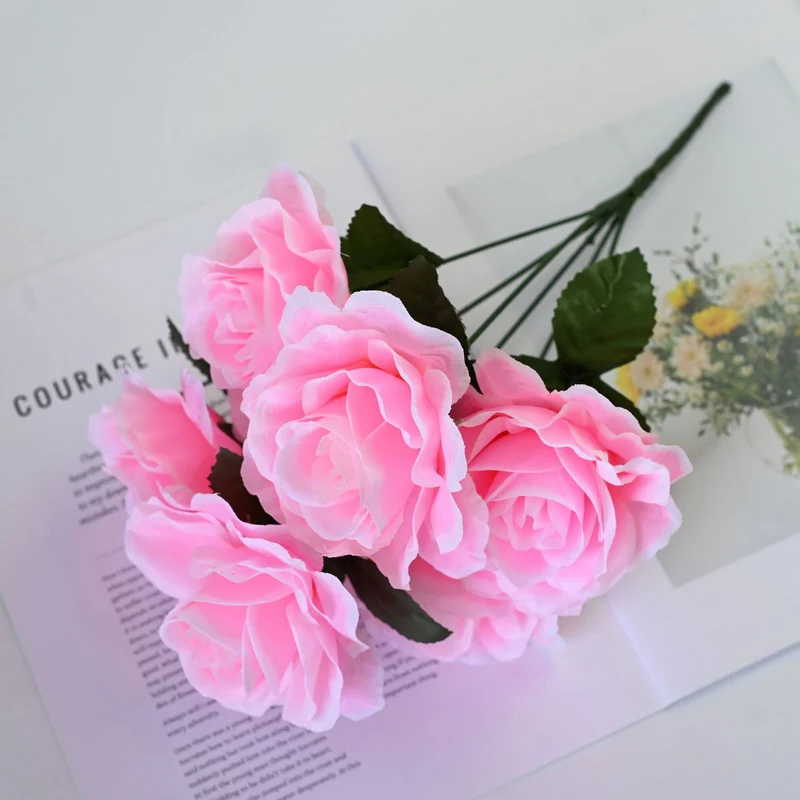 Künstlicher Rosenstrauß mit 6 Edelrosen, 36 cm, Täuschend Echte Kunstblumen mit Großen Blüten (Ø 10 cm), für Vase, Hochzeit & Floristik
