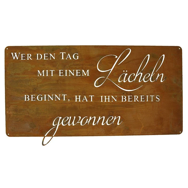 Spruchtafel „Lächeln" aus Edelrost mit einer Lebensweisheit