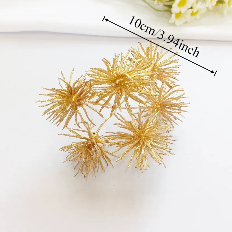 Künstlicher Kiefernzweig Gold 20cm, Deko-Pick mit Perlen, Täuschend Echter Tannenzweig für DIY Gestecke, Weihnachtsdeko & Anstecker