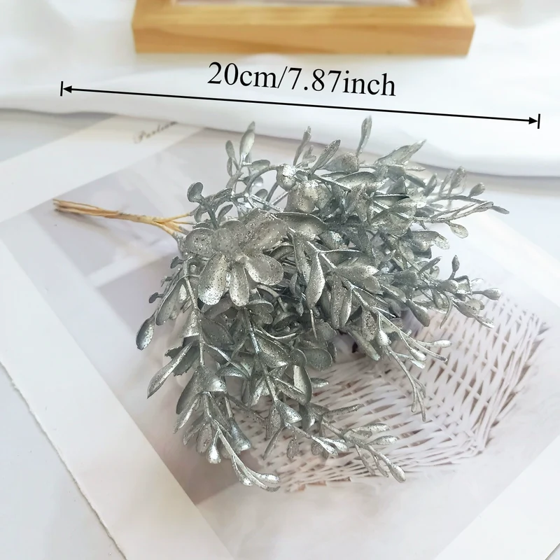 Künstlicher Kiefernzweig Gold 20cm, Deko-Pick mit Perlen, Täuschend Echter Tannenzweig für DIY Gestecke, Weihnachtsdeko & Anstecker