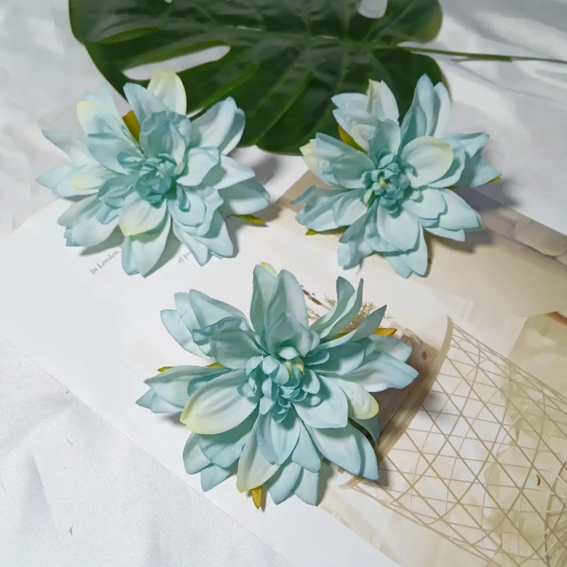 Dahlienköpfe Künstlich 3er Set, 10 cm Realistische Seidenblumen, Blüten für DIY Gestecke, Hochzeit, Kranz & Dekoration, Hochwertige Kunstblumen