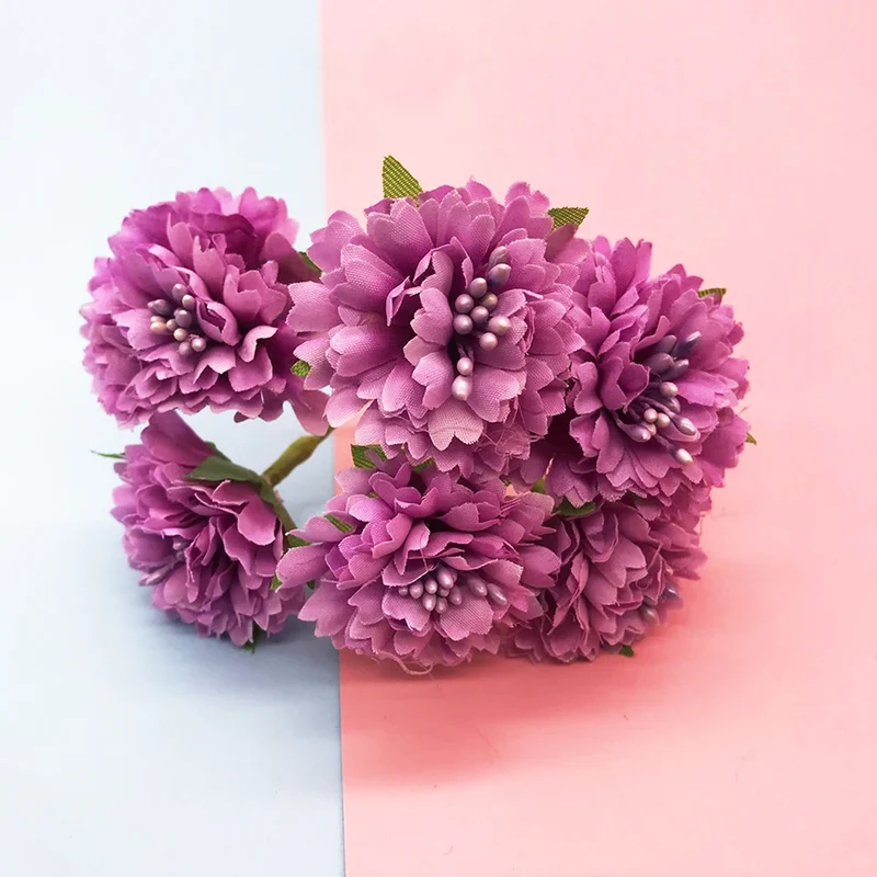 Kleine Kunstblumen Nelken & Pfingstrosen, 6 Stk. pro Bund, 10 cm, Täuschend Echte Seidenblumen für DIY, Hochzeit, Ansteckblumen & Deko