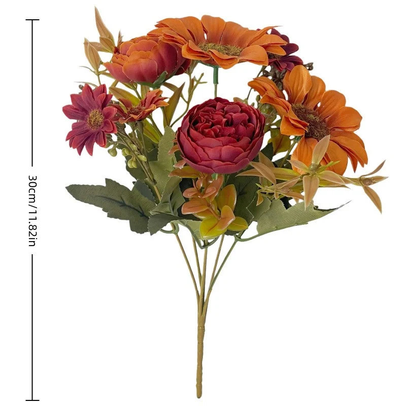Künstliche Sonnenblume und Pfingstrose, 30 cm, täuschend echt, für Hochzeiten, Dekoration, Inneneinrichtung, langlebig, pflegeleicht