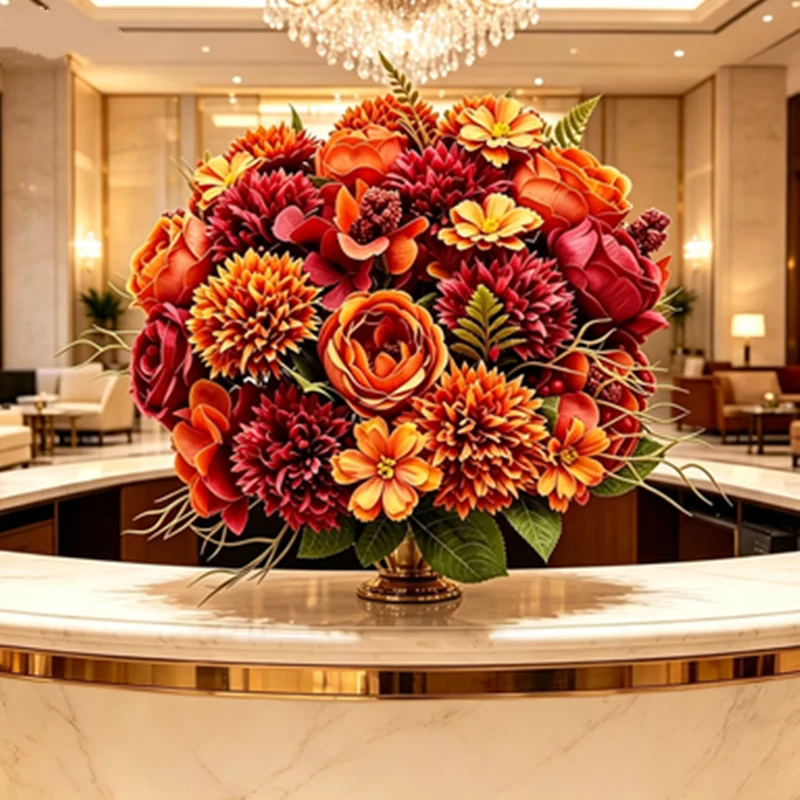 Kunstblumen Strauß 3er-Set, 32cm, Chrysantheme & Rose in Herbstfarben, Täuschend Echte Seidenblumen für Vase, Deko, Hochzeit, Gesteck