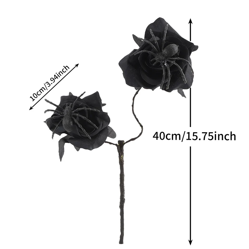 Faux-Rosen mit Spinnen, 38cm, Kunstseide, Gothic Halloween Deko, Hochzeiten, Partys, Innenräume