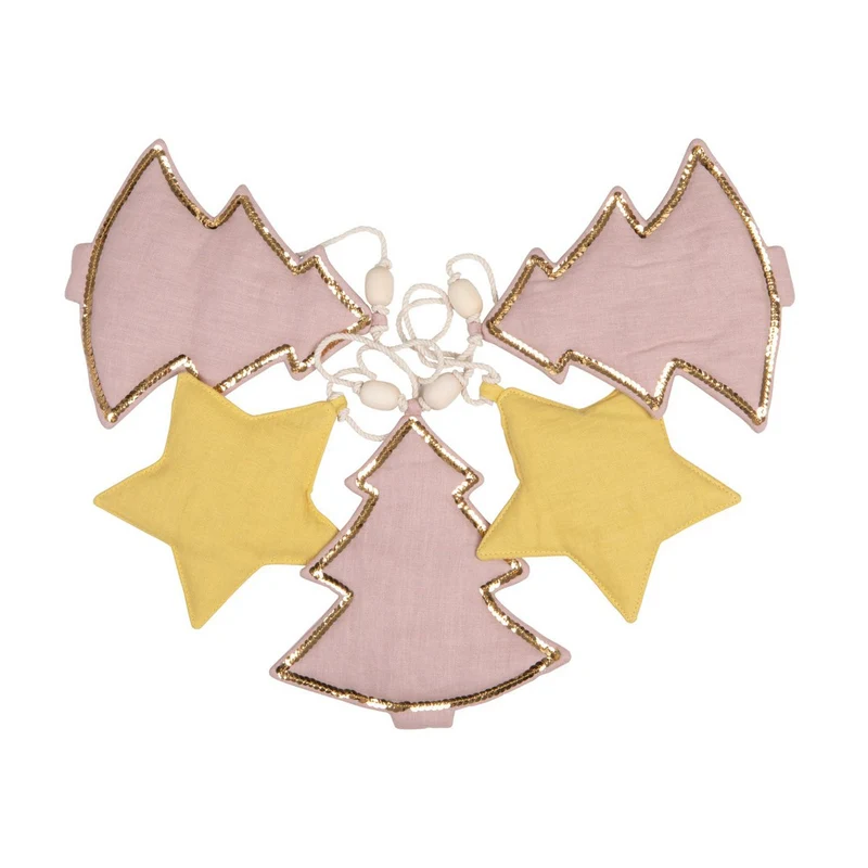 Girlande mit Weihnachtsbäumen und Sternen, rosa Leinen