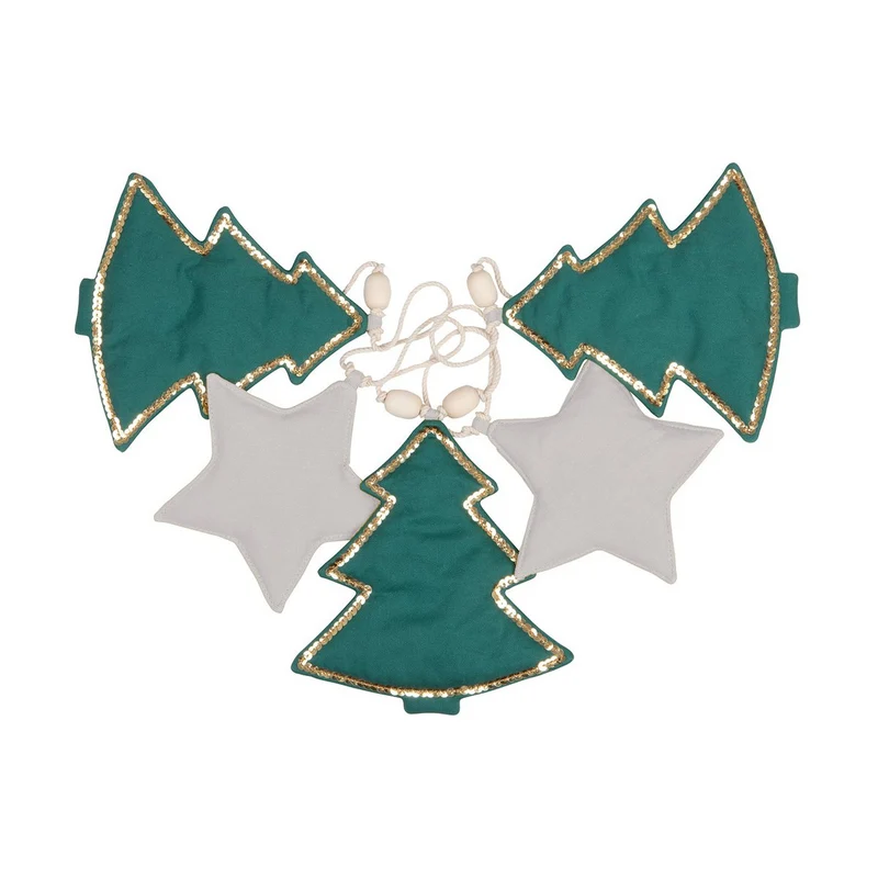 Girlande mit Weihnachtsbäumen und Sternen, Baumwolle und Leinen