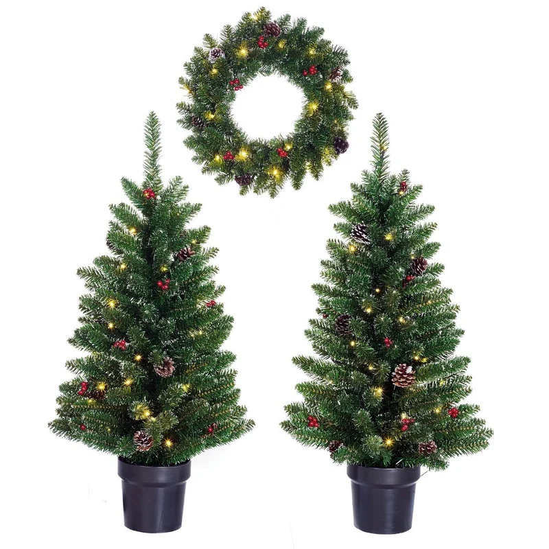 Künstlicher Weihnachtsbaum Creston, mit Kranz und LED
