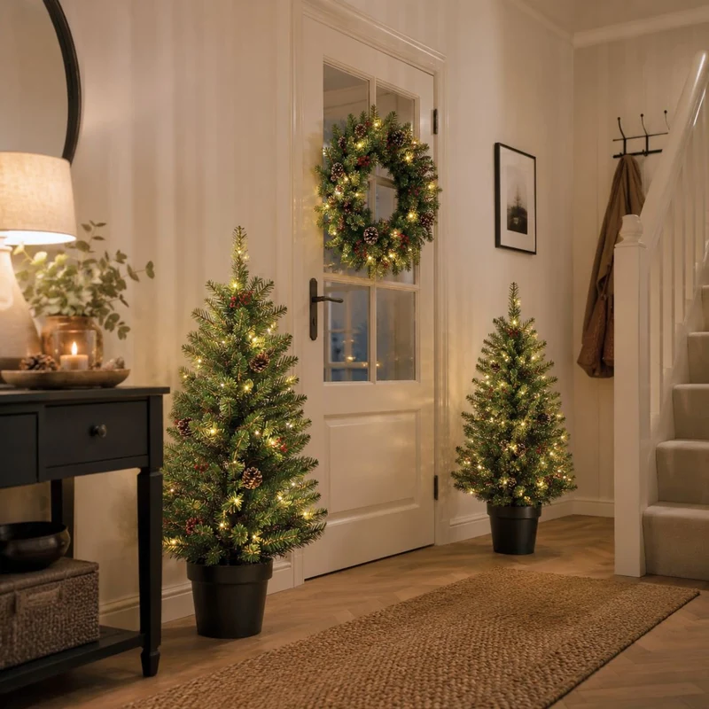 Künstlicher Weihnachtsbaum Creston, mit Kranz und LED