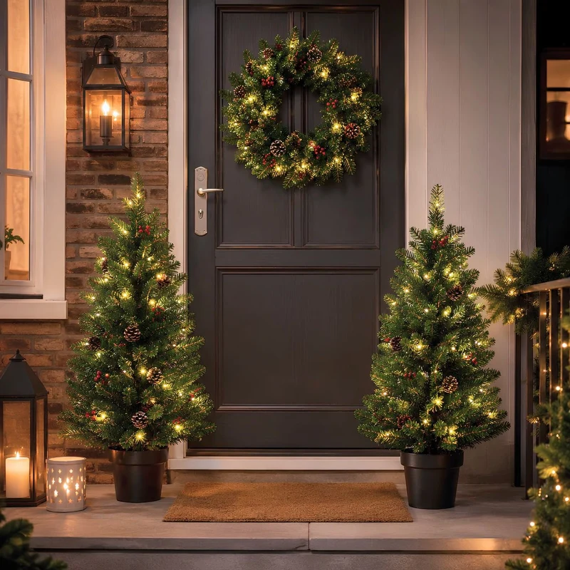 Künstlicher Weihnachtsbaum Creston, mit Kranz und LED