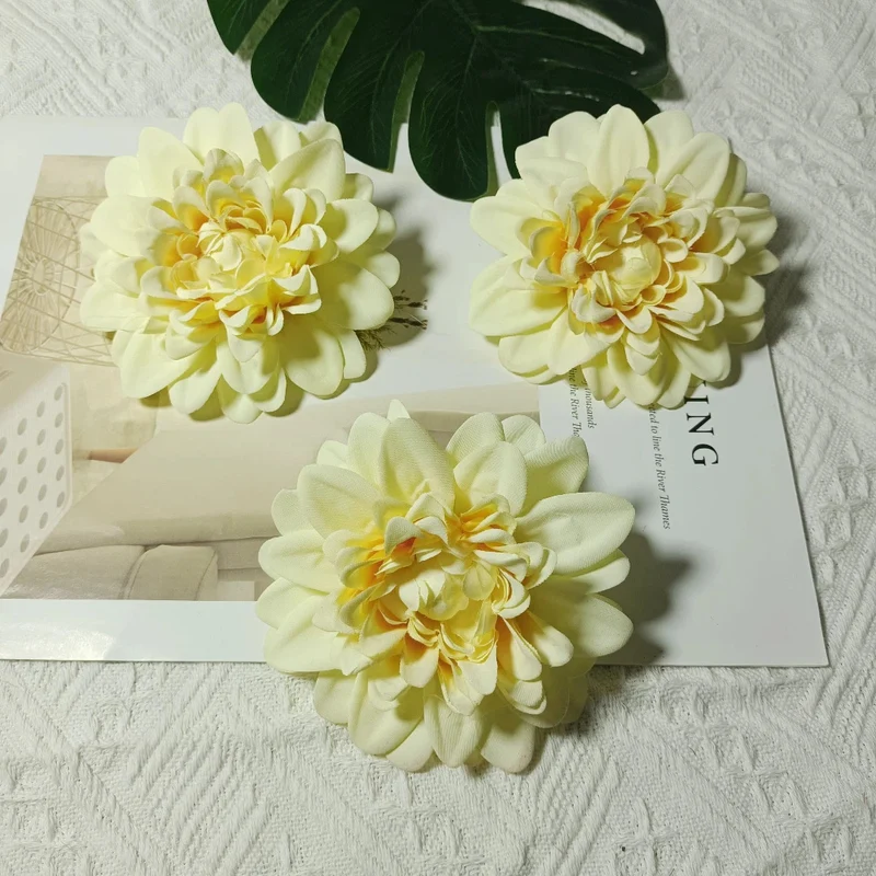 Dahlienköpfe 3er Set, 10 cm Kunstblumen-Köpfe, Täuschend Echt für DIY, Hochzeit, Floristik & Gestecke, Seidenblumen zum Basteln