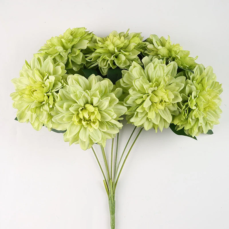 Dahlienbusch künstlich 48 cm, täuschend echte Seiden-Dahlien, 7 Blüten, für Dekoration, Hochzeit, Gastronomie, langlebiger Kunstblumenstrauß