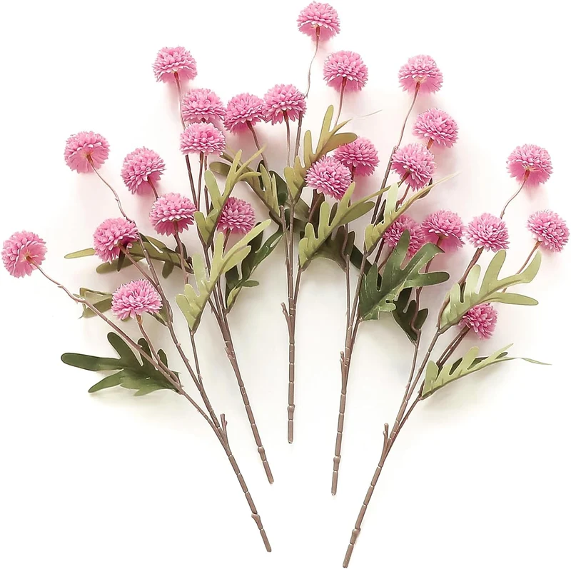 Künstliche Chrysanthemen 5er-Set, 45cm lange Stiele, Naturgetreue Seidenblumen in Beige, Ø 3,3cm Pompon-Blüten, für Vasen, Hochzeitsdeko & Floristikbedarf