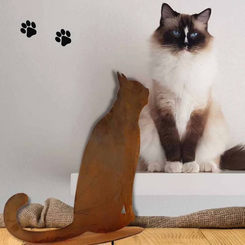 Metalldeko Katze sitzend in Edelrost