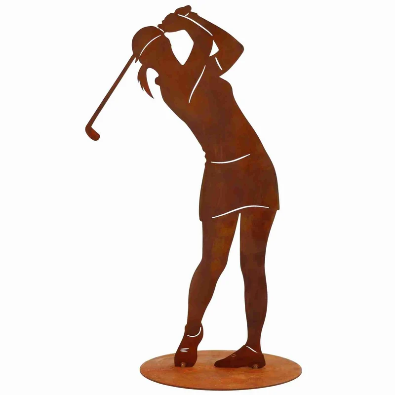 Golfspielerin aus Edelrost - Dekofigur für Haus und Garten