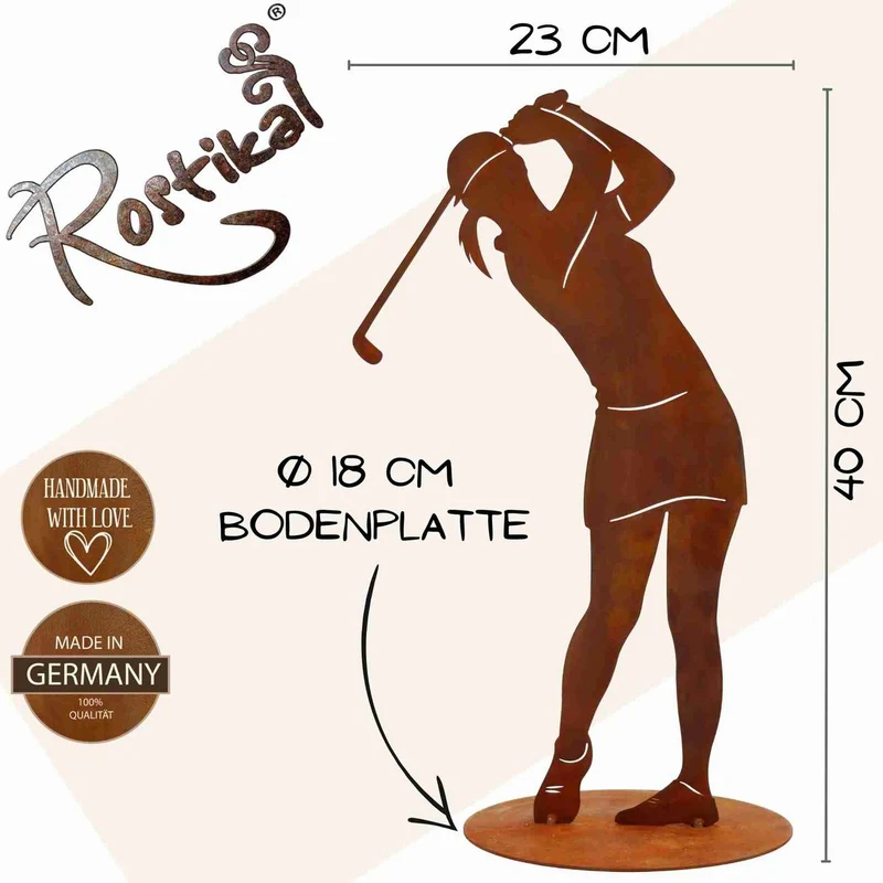 Golfspielerin aus Edelrost - Dekofigur für Haus und Garten
