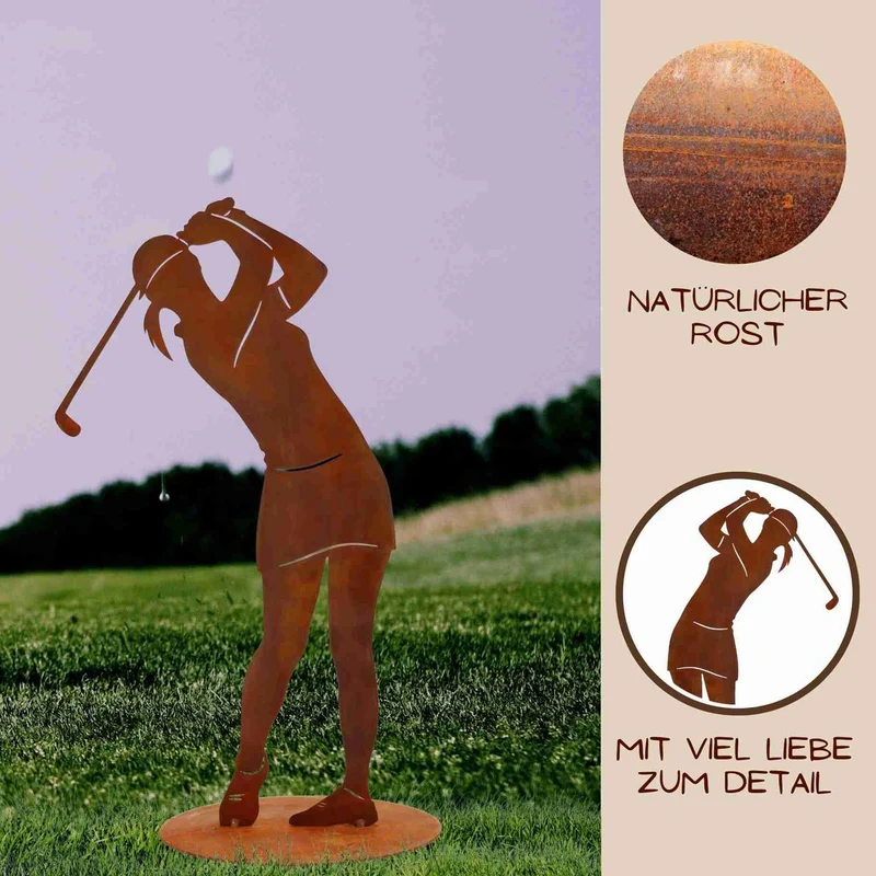 Golfspielerin aus Edelrost - Dekofigur für Haus und Garten