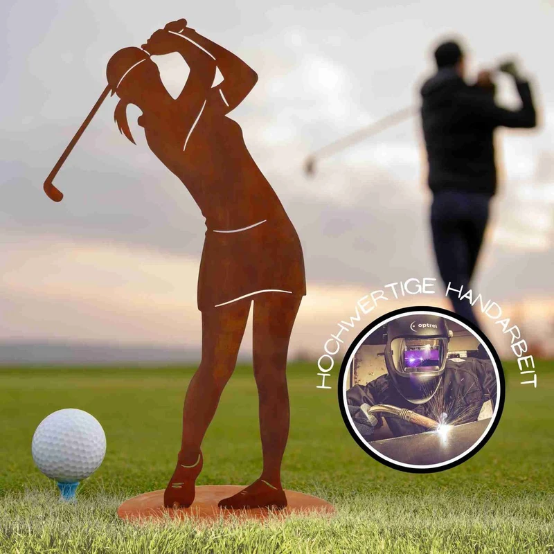 Golfspielerin aus Edelrost - Dekofigur für Haus und Garten